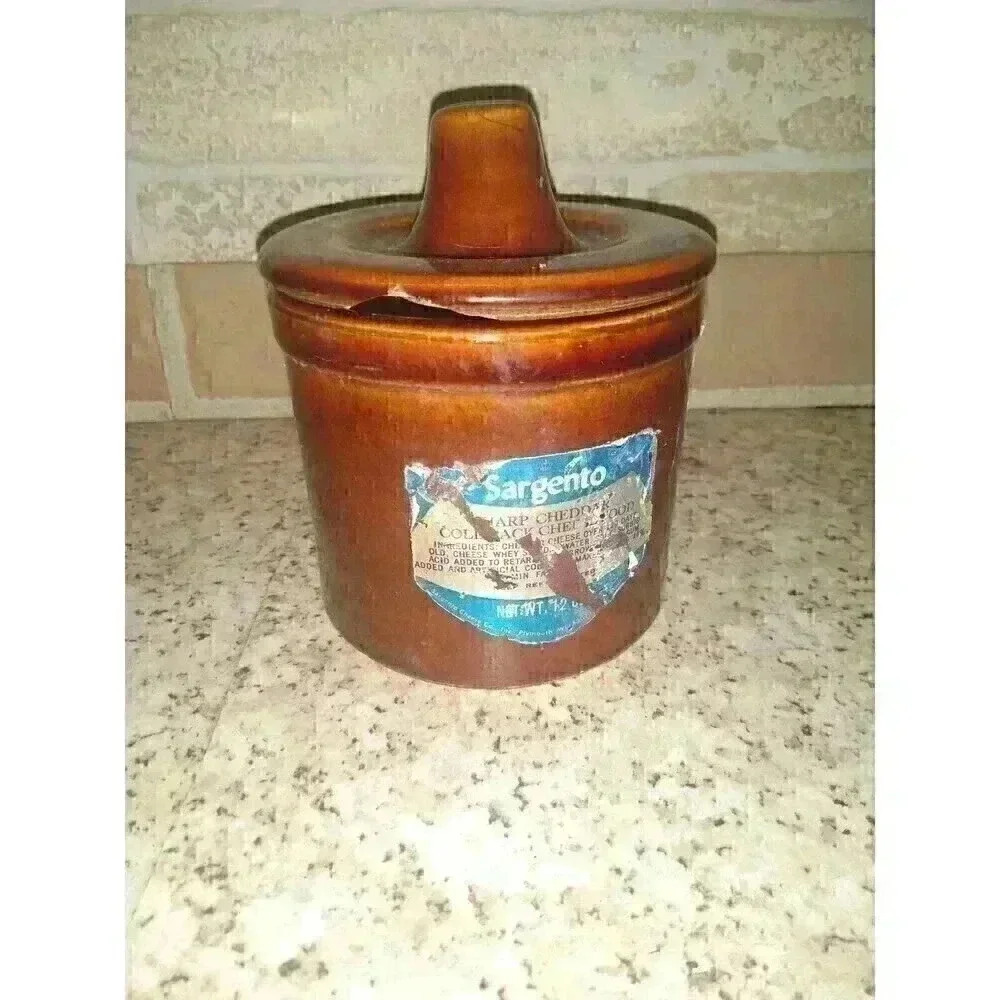 Vintage Brown Sargento Sharp Cheddar Cheese Bail 12oz With Lid Farmhouse Cottage